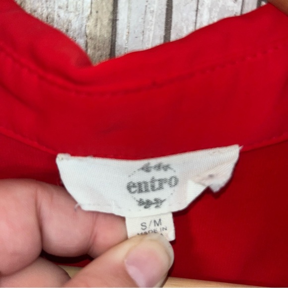 Entro Red Oversized Button Down Satin Blouse - Picture 5 of 5